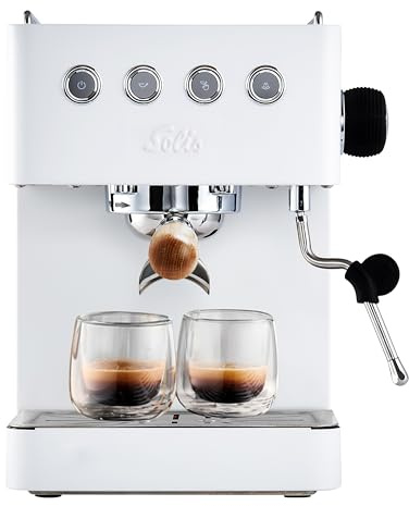 Solis Barista Gran Gusto Espressomaschine, Edelstahl, weiß | Abnehmbarer Wassertank, Halbautomatische Siebträgermaschine, 58 mm Profi-Siebhalter, Heißwasser- und Dampffunktion