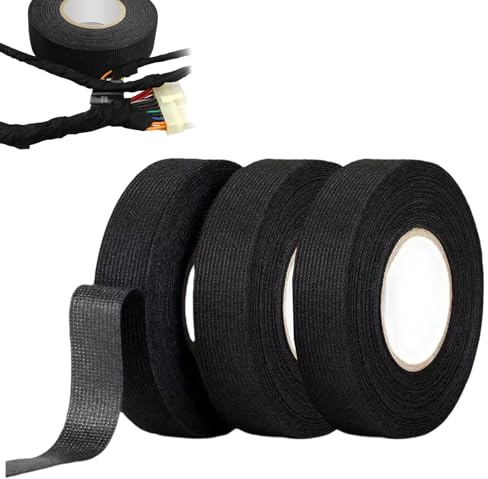 3 Pcs Cinta de Tela Negra, Cinta Tela Adhesiva Automotriz 19 mm x 15 m | Cinta Aislante Cables Eléctricos, Aislante Térmica segura, para Mazos Cables Automóviles, para Motocicleta Automóvil y Hogar