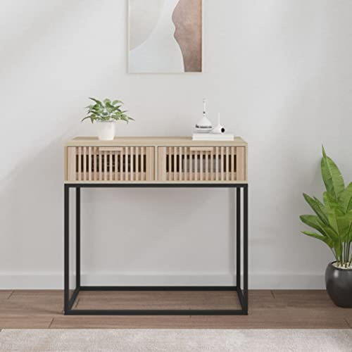 sephironlbb Table console 80 x 30 x 75 cm en bois et fer avec 2 tiroirs, design scandinave, table d'appoint étroite pour salon
