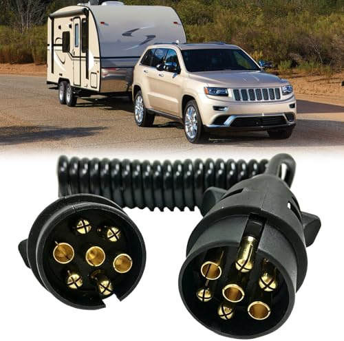 Yeeliv 1PC 7-Pin to 7Pin Coiled Extension Cable, 3M | Wiring Connector 12V Plug Socket, Electric Trailers Trailer Plug Adapter 7 Pin for Trailer Boat Trailer Tractor Caravan