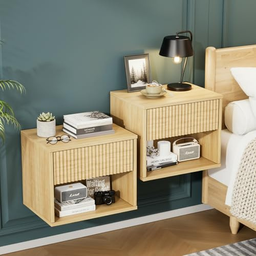 LEADZM Nachttisch Hängend 2er Set, Nachtschrank 40x30x33cm Eiche
