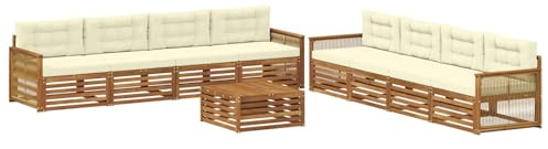 vidaXL Outdoor-Sofagarnitur mit Kissen 9 pcs Natur und Creme, Garten Lounge Set, modernes Akazienholz Sofa, wetterfeste Möbel, Bequeme Terrassen Sitzgelegenheit