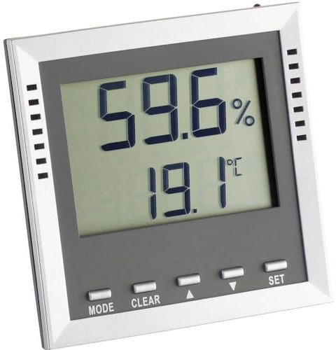 TFA Dostmann Klima Guard digitales Thermo-Hygrometer, Kontrolle von Temperatur/Luftfeuchtigkeit, Höchst- und Tiefwerte, Alarmfunktion
