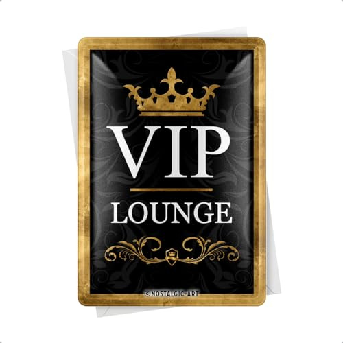 Nostalgic-Art Retro Blechpostkarte, 10 x 14 cm, VIP Lounge | Postkarte aus Metall, Mini-Blechschild als Grußkarte, Geschenk-Idee für Lieblingsmenschen