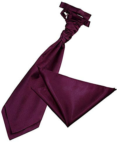 DQT Men Plain Glossy Satin Wedding Cravat & Pocket Square Set - Plum