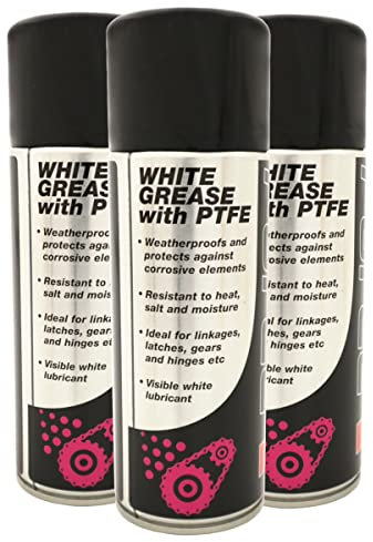 (PACK OF 3) 400ml White Spray Grease with PTFE - waterproof spray lubricant