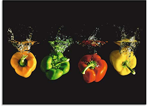 ARTland Spritzschutz Küchenrückwand aus Alu für Küche Herd Spüle 90x65 cm (BxH) mit Motiv Essen Gemüse unter Wasser Paprika Modern Dunkel Bunt S6EM