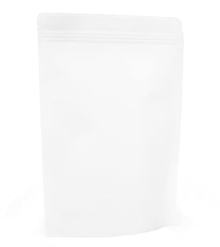 Evergreen Goods 50 White Kraft Stand-Up Paper Reusable Food Bags (170 x 240mm) | Pouches Foil Lined with Tear Notch Heat-Grip Sealable Ziplock | Perfect for Packaging Coffee Beans, Snacks & Sweets Etc