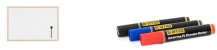 Bi-Office Budget Whiteboard mit Holzrahmen, magnetisch, 5 Größen wählbar, 60 x 40 cm & Inkstring XL Whiteboard Marker mit Geltinte und 3 mm Runder Spitze - 3er-Pack sortiert, rot, Blau und Schwarz