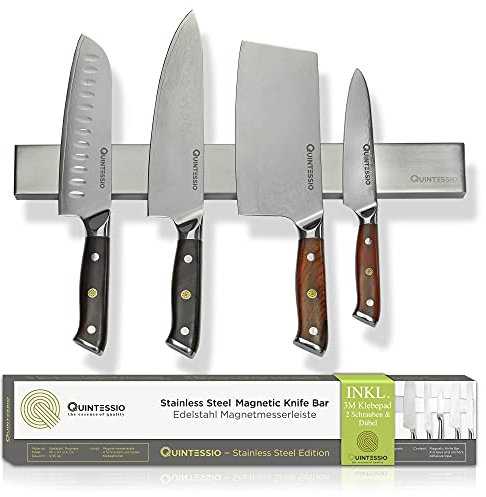 QUINTESSIO - Barra magnetica per coltelli - Porta coltelli magnetico in acciaio inox 40 cm - calamita coltelli cucina - portacoltelli per coltelli - striscia magnetica - barra magnetica - argento