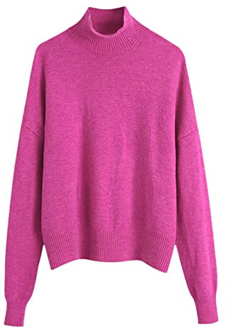 Donne Dolcevita Maglia Maglione Maglione Maglione Femminile Elegante Oversize Pullover Top, Fucsia, S