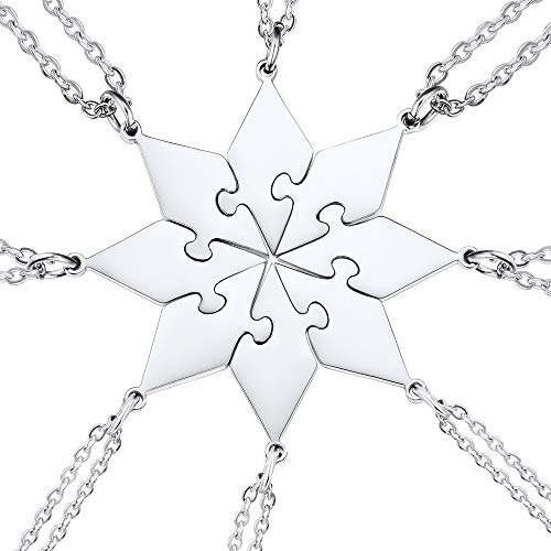 U7 Halskette für Damen Mädchen Edelstahl 8 Stk. Polygon Puzzle Anhänger Namenketten personalisiert Partnerketten Modeschmuck Accessoire für Freundschaft Familien Schwester