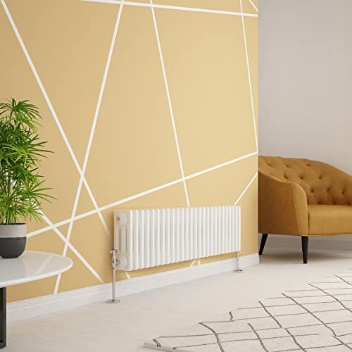 Warmehaus Radiatore Tradizionale Triplo Colonna Bianco Orizzontale Ghisa Stile Centrale Radiatore Riscaldamento -300 x 1190mm