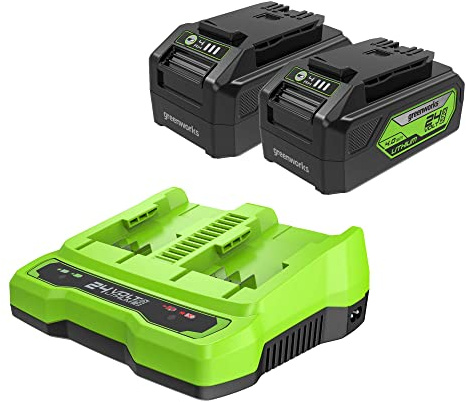 Greenworks Lot de 2 Batteries USB 24 V 4,0 Ah + Chargeur Rapide Double Port (pièces Greenworks Authentiques)
