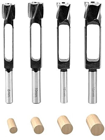 YWNYT Set di taglierine per spina di legno, punte per tenone 8 mm/10 mm/12 mm/15 mm per legno per tasselli in sughero Drill in acciaio al carbonio Set di strumenti per la lavorazione del legno