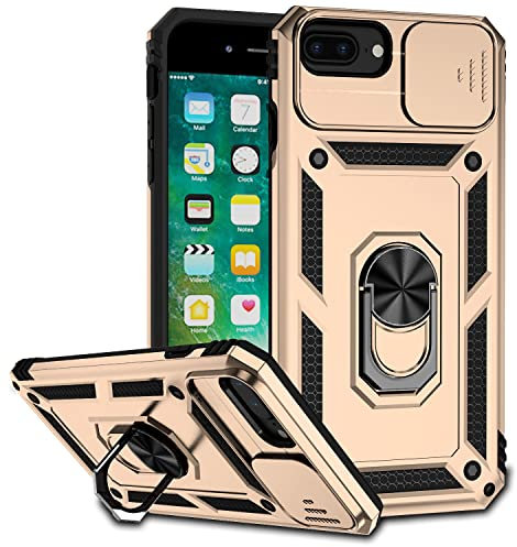 Hitaoyou iPhone 8 Plus/7 Plus Case, iPhone 8 Plus/7 Plus Case with Camera Cover & Kickstand Military Grade Shockproof Heavy Duty Protective Magnetic Case for iPhone 8 Plus/7 Plus /6 Plus Gold