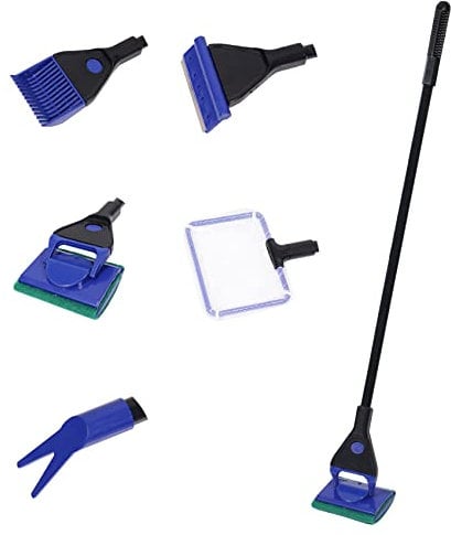 Nideen 5 in 1 Fish Tank Cleaning Kit, Aquarium Cleaning Tools with Fish Net, Sponge Brush, Gravel Rake, Algae Scraper, Plant Fork(Blue)