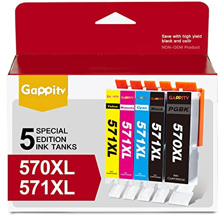 570 XL 571XL Kompatibel Druckerpatronen für Canon PGI-570XL CLI-571XL Multipack für PIXMA TS5050 MG5750 TS5055 MG5753 MG7750 MG5752 TS6050 MG5700 MG6850 TS5000 MG6852 MG5751 TS5051 (5er Pack)