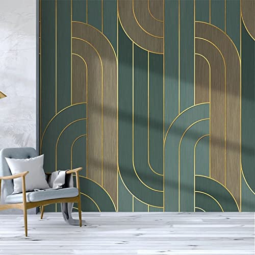 BESTMI Photo Papier Peint Géométrique Abstrait Golden Lines Texture Salon Chambre Fond Peinture Murale, 420X300cm