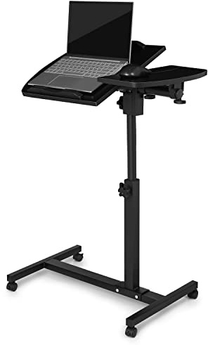 MoNiBloom Mobiler Stehpult, neigbar, tragbar, höhenverstellbar, Sitz-Ständer, Arbeitstisch, Überbett, Laptoptisch, Computerwagen mit Rädern, für Bett, Couch, Büro, Schwarz