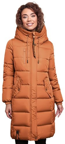 MARIKOO Damen Wintermantel Winterjacke mit Kapuze Steppmantel B941 [B941-Yuik-Cinnamon-Gr.S]