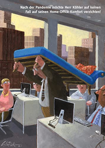 Inkognito Postkarte | Anlass: ''lustiger Spruch'', Motiv: Homeoffice ''Home-Office-Komfort'' | Künstler: Gerhard Glück | Art-Nr.: 46001 | vom Berliner Verlag