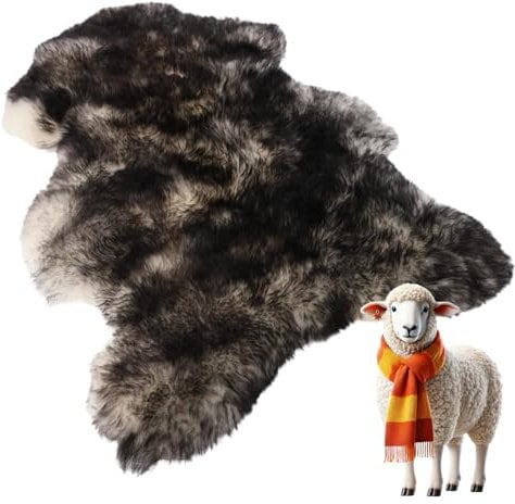 lammfellpark® Weich Schaffell Echt, Premium Lammfell Schwarz Weiß 110-120cm Schaffell Teppich - Echtes Naturfell Weich Flauschig Wollteppich, öko Schafsfelle Echt Fell Deko - Teppich Fell Größe XL