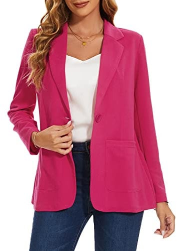 MINTLIMIT Blazers for Women Casual One Button Closure Everyday Wear Suit Jacket Slim Fit Size 8 10 (R-Hot Pink S)