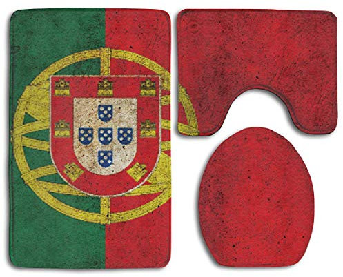 IUBBKI Portugal Flagge Komfort Flanell Badezimmer Teppich Matten Set 3 teilig weich rutschfest mit Rückseite Pad Badematte + Contour Teppich + WC Deckel Abdeckung saugfähig