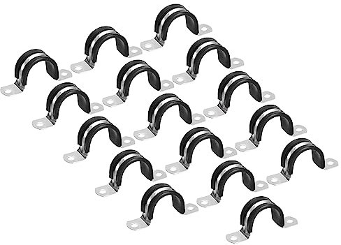 sourcing map 16Pcs 30mm(1-3/16) Cable Clamp, Rubber Pipe Strap Rubber Cushioned 304 Stainless Steel Hose Clamp U Shape Metal Clamp Tube Holder for Tube Pipe Wire