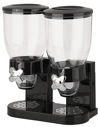 FAMKIT Dispensador doble de cereales, contenedor de alimentos secos, dispensador de dulces de arroz de 2 L, recipiente transparente hermético para encimera, para alimentos secos, cereales de desayuno,