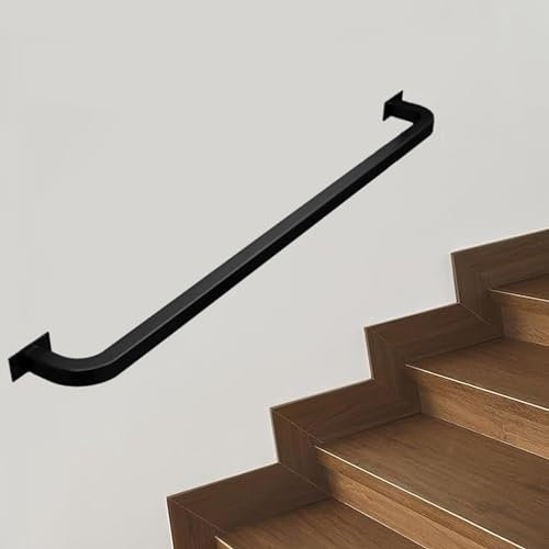 Handlauf Schwarz für Treppen Innen Außen 30 cm - 600 cm Handlauf – Komplettset, für drinnen und draußen, Eisen-Vierkantrohr, Treppen, Treppengeländer, Geländer, Stützstange – Schwarz ( Size : 80cm )