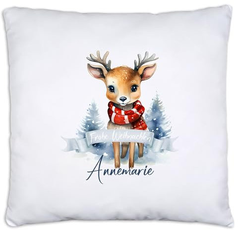 timalo® Personalisiertes Kissen mit Namen Dekokissen Jungen Mädchen Kinder Kopfkissen Geschenk Weihnachten | Rentier