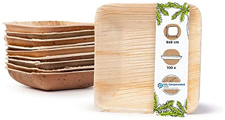 BIOZOYG Dipschalen 100 Stück 80 ml quadratisch - Palmblatt mini Schälchen Fingerfood Schalen Einweg - Alternative zu Holz, kleine Schälchen für Dips und Dressings