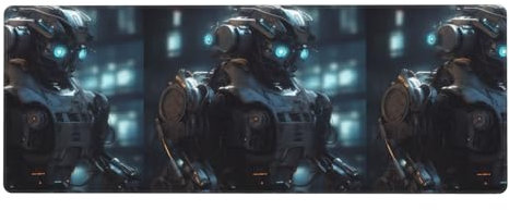 AoRom Future Robot Printed Large Gaming Mouse Pad,Extended Mousepad with Stitched Edges,31.5x11.8in,Non-Slip Base for Home Office, Black