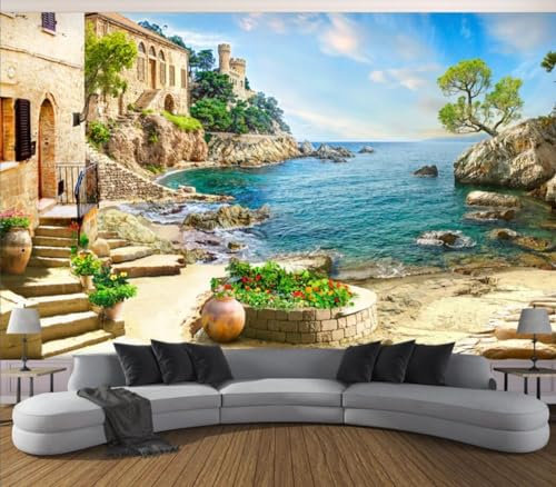 MIWEI Wallpaper Papier Peint Panoramique Jardin Bâtiment Ancien Papier Peints Intissé Decoration Murale Chambre Salon 350x256cm-M222750