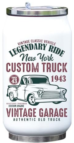 Atspauda Camión de encargo del vehículo clásico del vintage 1943 termo de la botella térmica de la bebida del vacío blanco