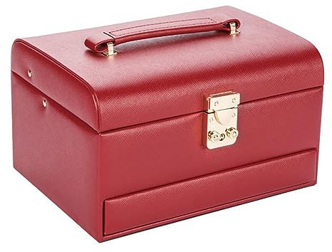 VHPNWJOB Schmucketui Rote Leder-Schmuck-Organizer-Box, abschließbarer Schmuckschrank, Schmuckkästchen zur Aufbewahrung von Ohrringen, Armreifen, Armbändern, Halsketten und Ringen