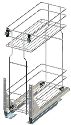 woplus - Schrankauszug Küche mit Softclose [150mm] | Auszug Küchenschrank mit 2 Etage | Unterschrankauszug Chrome | Vollauszug Bodenmontage | Küchenschrank Organizer Ausziehbar