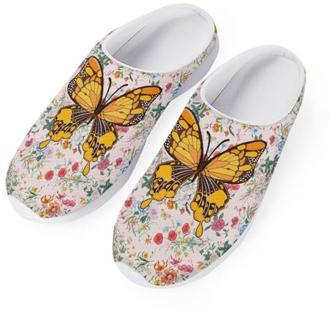 HUGS IDEA Damen Garten Clogs Slip on Gartenschuhe Süß Schnell Trocknend Wasserschuhe Sandalen Strand Wasserschuhe, Schmetterling Floral, 40 EU
