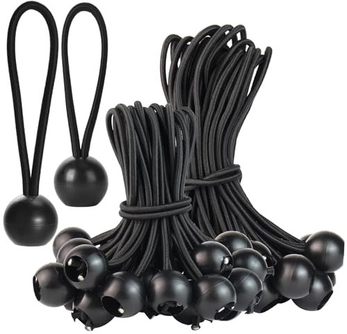 RISVOWO 50 Stück Spanngummis mit Kugel, 15cm & 20cm, UV-beständig, Schwarz