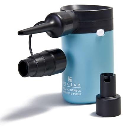 Hi-Gear Airforce Pump with USB-C Rechargeable Battery & 3 Adapters, Inflates & Deflates, Lightweight, Compact, Portable, Ideal for Camping or Inflating Pools & Toys, includes Charging Cable, Blue
