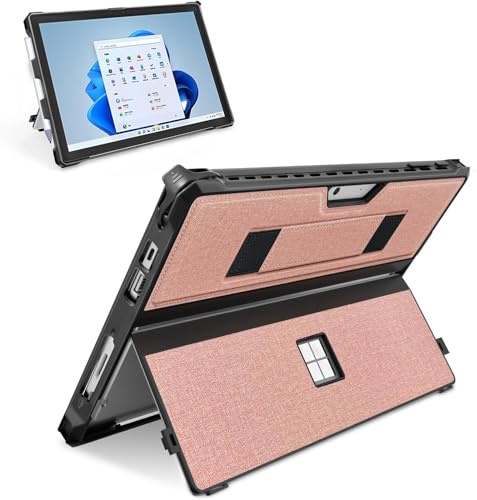 SSS·GRGB Hülle für Surface Pro 7+/7/6/5/4/LTE, Griff & Stiftfach, Rosa | Stoßdämpfendes TPU, robuste PC-Schale, PU-Gewebe, Tastatursicherung und freier Zugang zu Ständer, Anschlüssen und Tasten