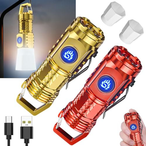 German Three-eyed Monster Thumb Flashlight, Super Power Flash, Multi-Functional Pen Clip Flashlight, Light Steel - High Lumen Rechargeable, Waterproof (Red+Gold)
