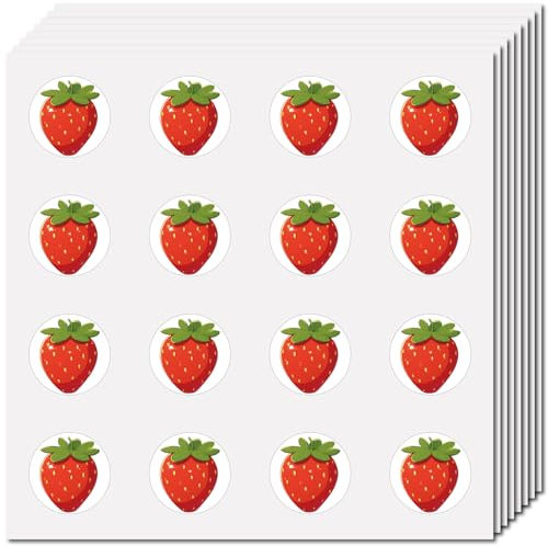 CREATCABIN 128 Stück Erdbeer Aufkleber Cartoon Obst Aufkleber Vinyl Wasserfest Selbstklebend Dekoration Klein Rund Großpackung Belohnung Für Lehrer Scrapbook Basteln Für Laptop Wasserflasche 2.5x2.5cm