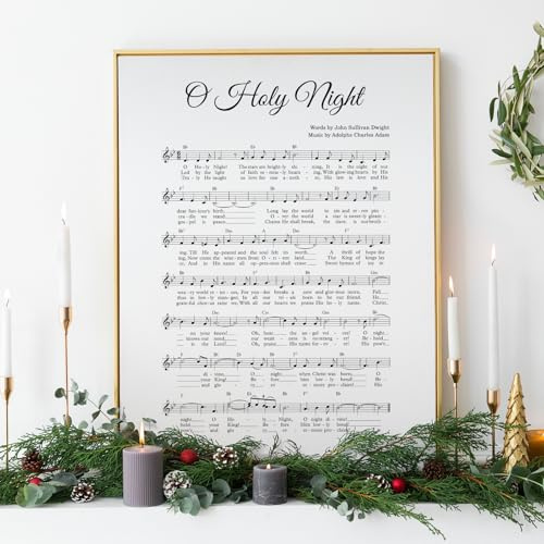JarThenaAMCS Weihnachtslied Wandkunstdrucke O Holy Night Musikblatt Kunstposter Minimalistische Xmas Hymne Wanddekoration für Galerie Wohnzimmer Schlafzimmer (ungerahmt, 27,9 x 35,6 cm)
