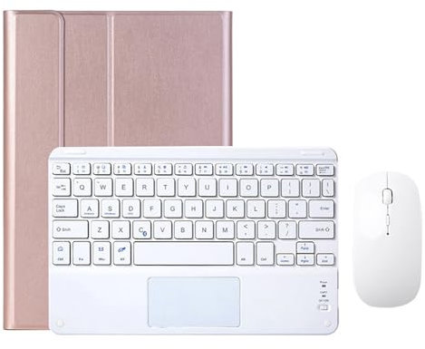 Étui Clavier Bluetooth avec Pavé Tactile pour iPad 9,7 Pouces 6ème Gén 2018/5ème Gén 2017/iPad Pro 9.7/iPad Air 2/1, Coque Clavier QWERTY sans Fil Détachable avec Souris et Porte-Stylo, Or Rose