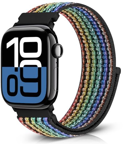 Bcuckood Cinturino sportivo in nylon compatibile con Apple Watch 38 mm 40 mm 41 mm 42 mm (serie 11 10) per uomo e donna, sportivo solo Loop cinturino per iWatch Serie SE 9 8 7 6 5 4 3 2 1, arcobaleno