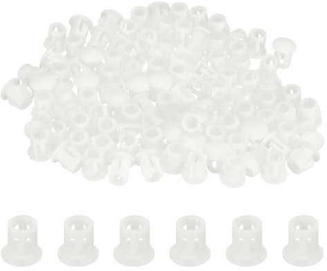 sourcing map 100pcs Nylon Plastic Hole Plugs, 1/5(5mm) Round Drill Screw Hole Plugs Covers Knockout Locking Plastic Plugs Insert End Caps for Kitchen Cabinet Furniture, White