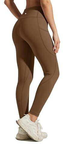 WILLIT Damen Fleece Leggings gefütterte High Waisted Winter Warme Hose Thermo Sportleggins Yoga Laufhosen mit Taschen Schwarzbraun M